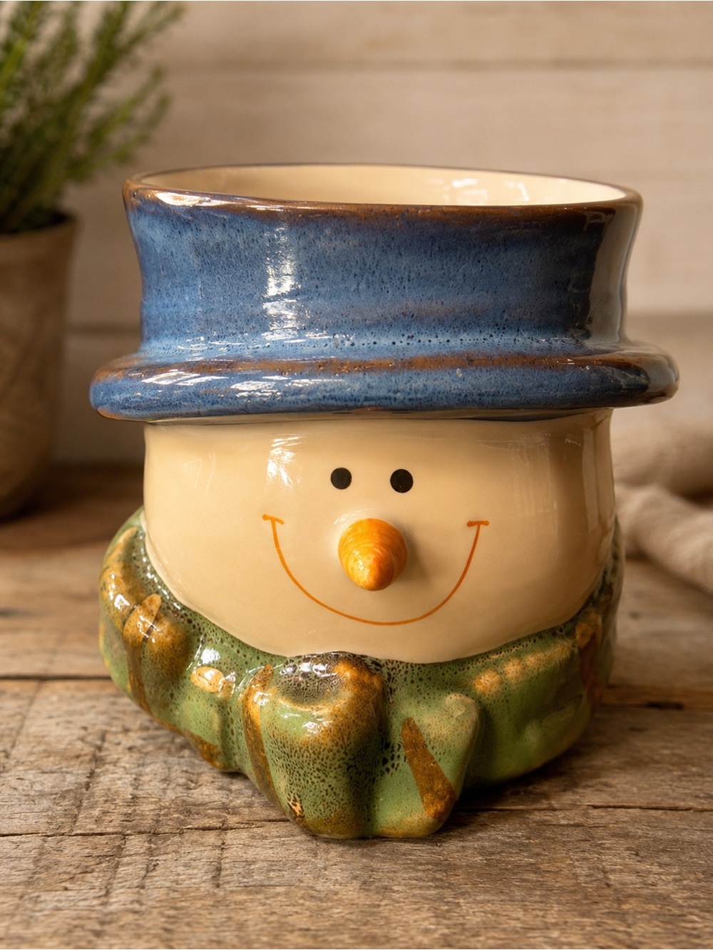 Christmas Ceramic Snowman‎ Holiday Small Trinket Bowl